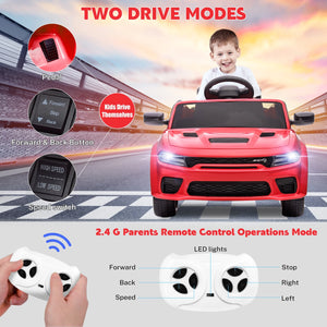 Dodge Electric Ride on Cars for Kids, 12V Licensed Dodge Charger SRT Powered Ride on Toys Cars with Parent Remote Control, Electric Car for Girls 3-5 W/Music Player/Led Headlights/Safety Belt, Red