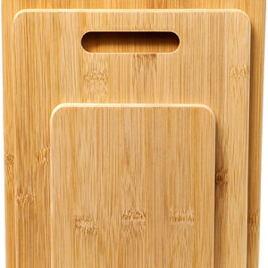 Wood Bamboo Cutting Board Set of 3 with Handle, Organic Wood Cutting Board for Chopping Meat, Butcher Block, Veggies & Cheese, for Kitchen