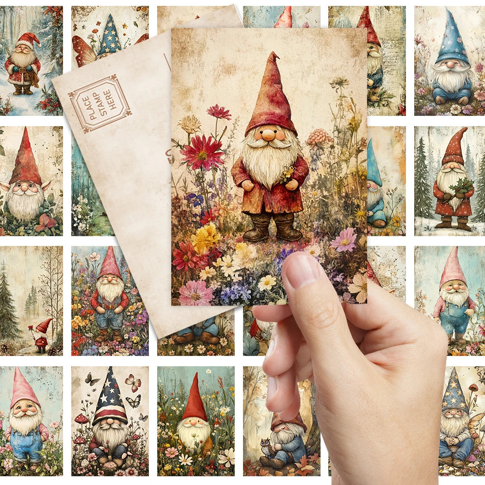32pcs, Christmas gnome postcard, cute and retro, birthday/anniversary gift, collectible, suitable for gift-giving, can be mailed