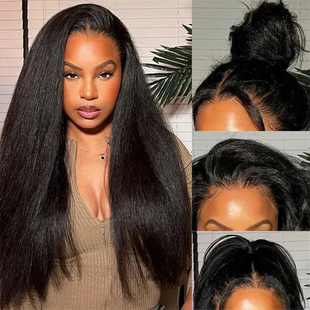Kinky Straight Wig Preplucked 13x4 HD Lace Front Wigs Natural Black Brazilian Virgin Human Hair 360 Full Lace Frontal Human Hair