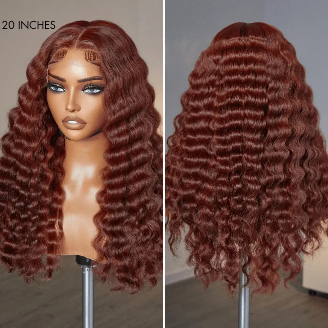 180% Density Copper Red 13x4 Glueless Human Hair Wig Colored Reddish Brown Curly Lace Front Wigs Human Hair Pre Plucked 28inch