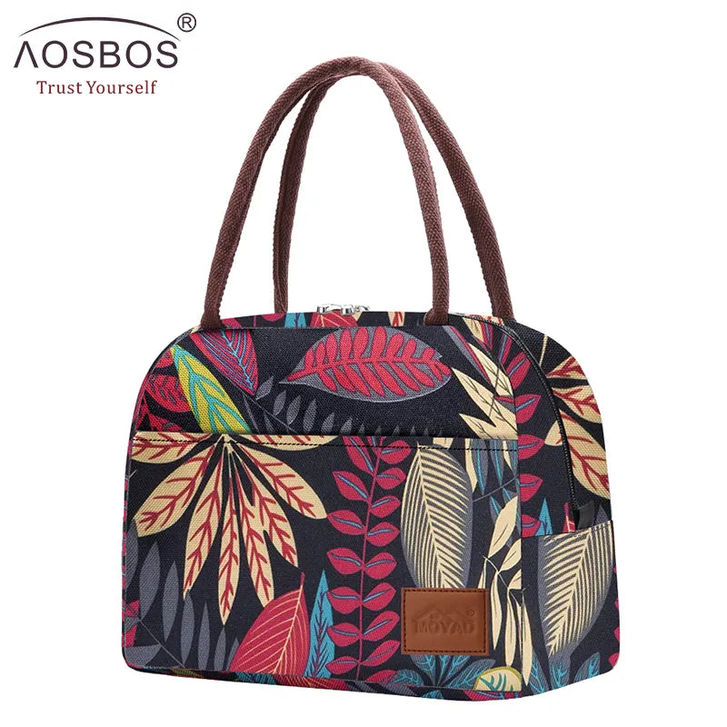 Aosbos Canvas Portable Cooler Lunch Bag Thermal Insulated Multifunction Food Bags Food Picnic Lunch Box Bag for Men Women Kids