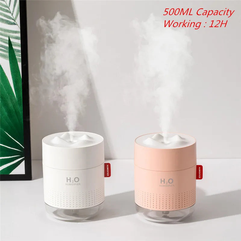 500ML Large Capacity Ultrasonic Air Humidifier with Romantic Lamp USB Car Mist Maker Aroma Oil Diffuser Aromatherapy Humidifiers