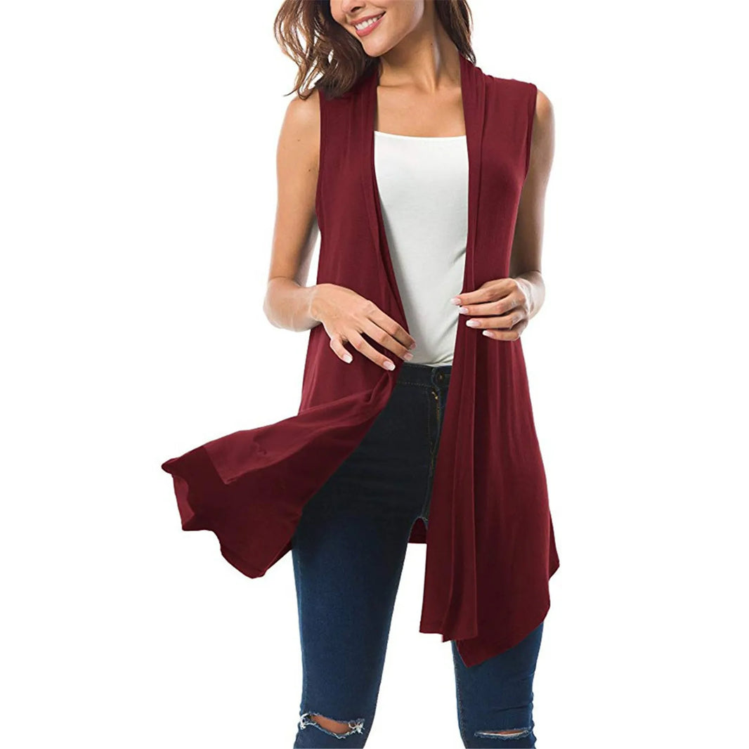 Women's Sleeveless Draped Open Front Cardigan Vest Asymmetric Hem Women Blouse Big Pocket Cardigan Casual Tops Female P5