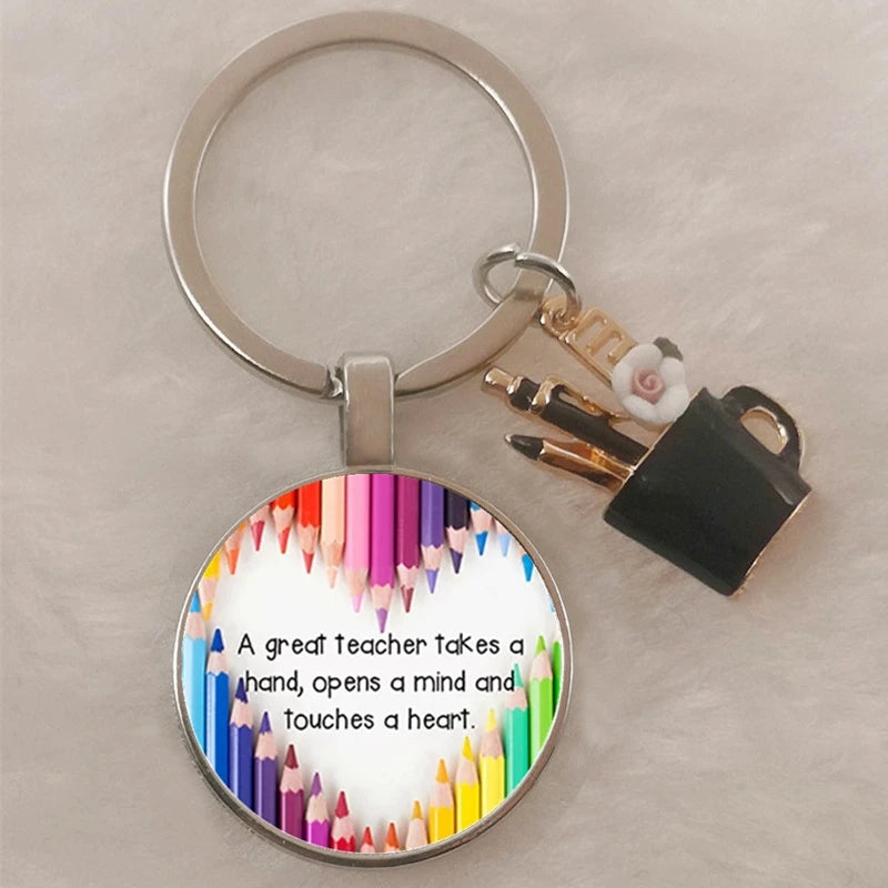 Charm enamel penholder teacher's day gift keychain, thank you teacher for your text love quality keychain, DIY keychain