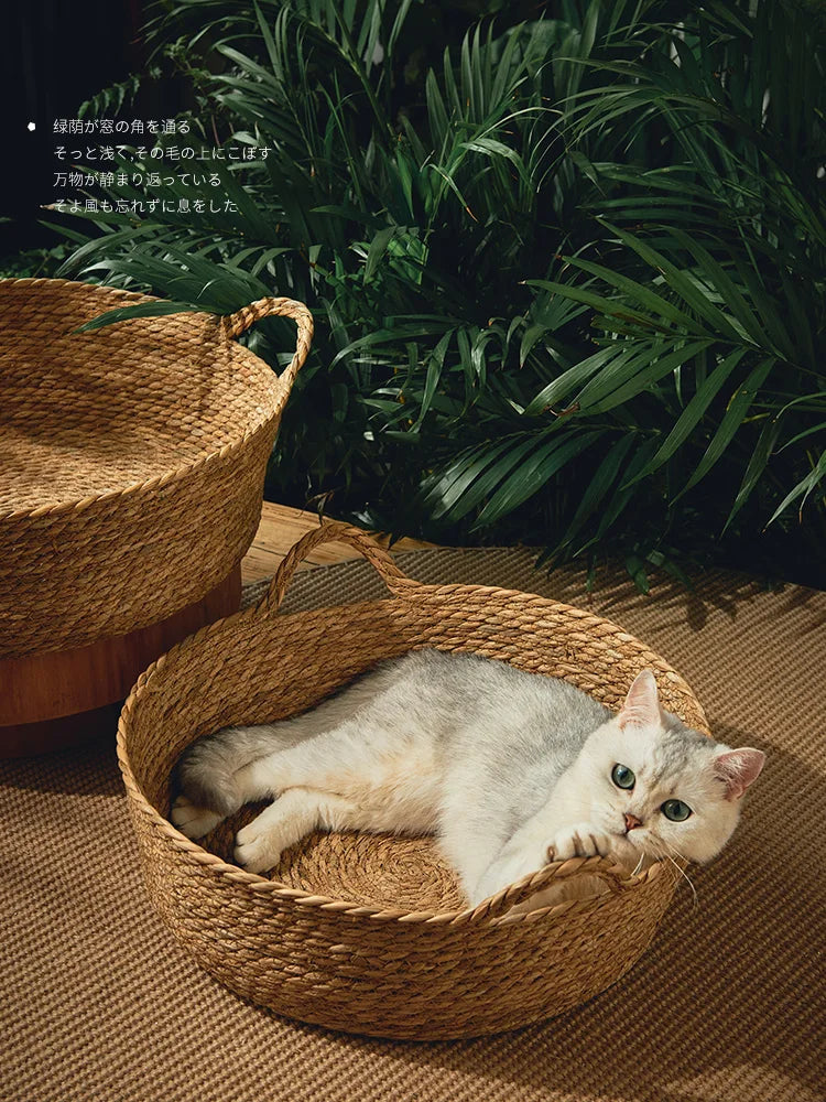 Pure Manual Rattan Woven Cat Nest Four Seasons General Dandelion Woven Cool Nest Cat Bed Cat Scratch Board Pet Products