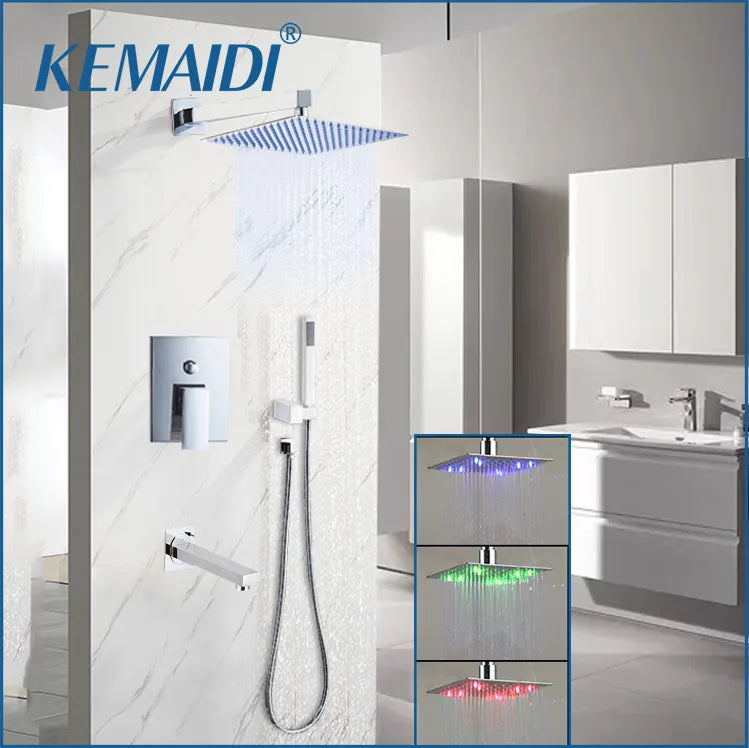 KEMAIDI Bathroom Wall Mounted Shower Faucet Set 8" Rain Shower Head  Chrome Shower Rainfall  Shower Systerm Bathtub Mixer