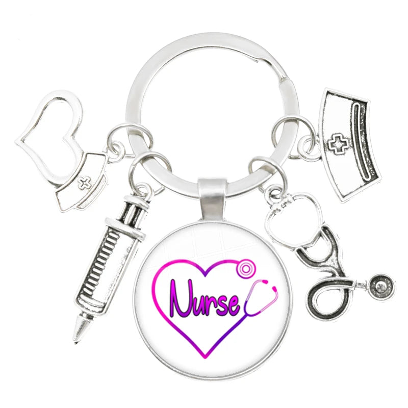 Cute Medical Keychain with Love Heart Key Ring Fashion Jewelry Thanksgiving Gift Key Holder for Nurse and Doctor