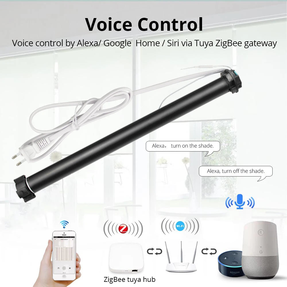 Zemismart Tuya Zigbee Roller Shade Motor 38mm Tube Electric Engine Shutter Rod Alexa Google Home Voice Control Smartthings