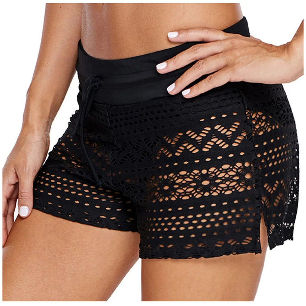 Sexy Black Mesh Shorts Women's Swimming Trunks Plus Size Lace Swimsuit Bottom Swim Shorts Ladies High Waist Shorts шорты женский