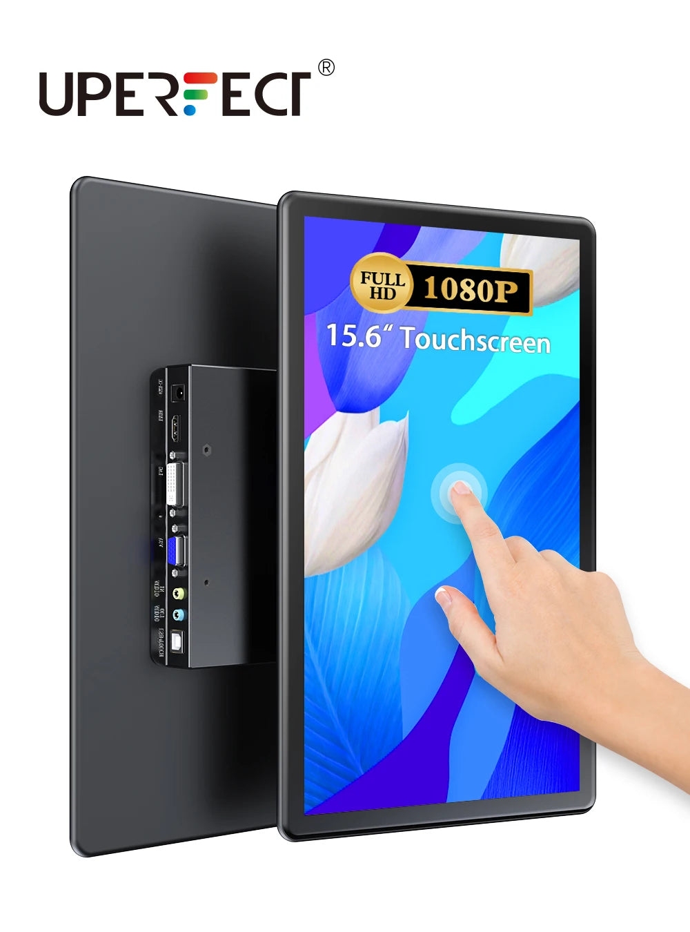 UPERFECT Touchscreen Portable Monitor 15.6'' HDR 1080P IPS Raspberry Pi VESA HDMI VGA DVI Industrial Input 2000:1 Contrast Ratio