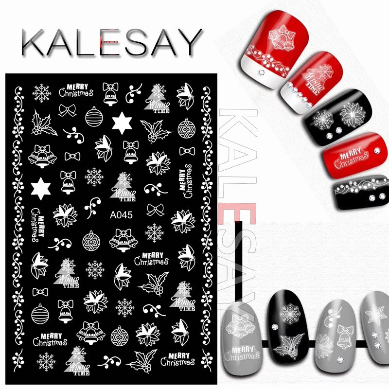 Merry Christmas Nail Art Decals Decoration Self Adhesive Nail Art Stickers Manicure Design White Snow Sticker for Nail Design