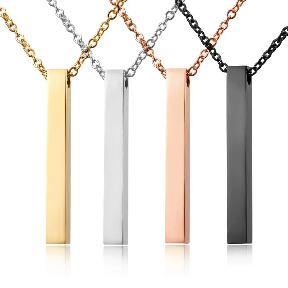 Rinhoo Four Sides Engraving Personalized Square Bar Custom Name Necklace Stainless Steel Pendant For Women/Men Birthday Gift