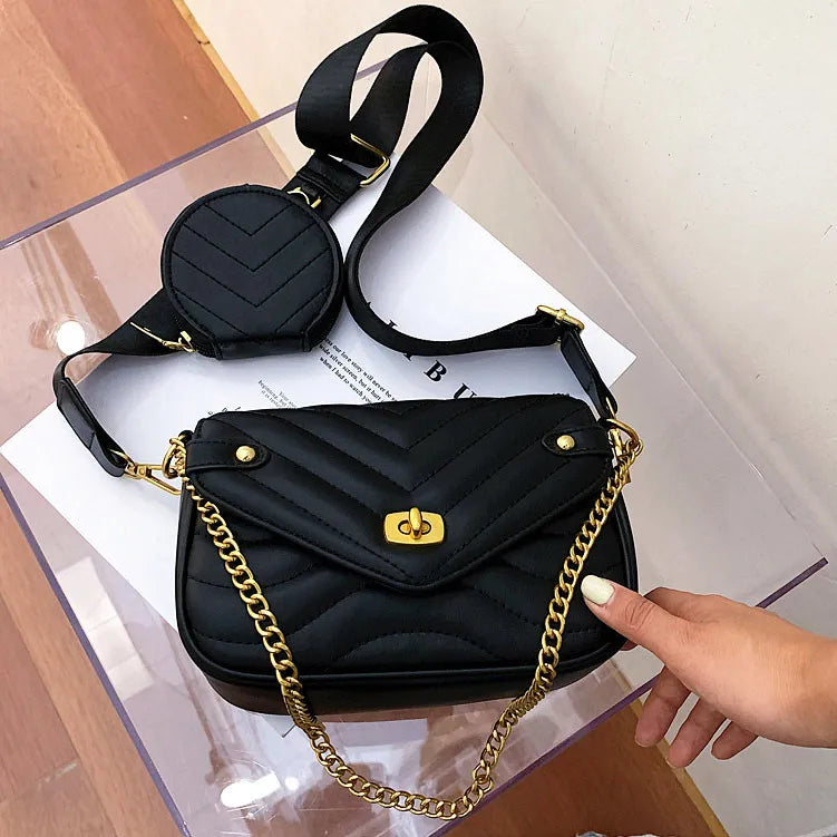 Small PU Leather Shoulder Bag For Women 2023 new purse and Handbags Female Travel Crossbody Bag ladies chain Sling bag 2 PCS/SET