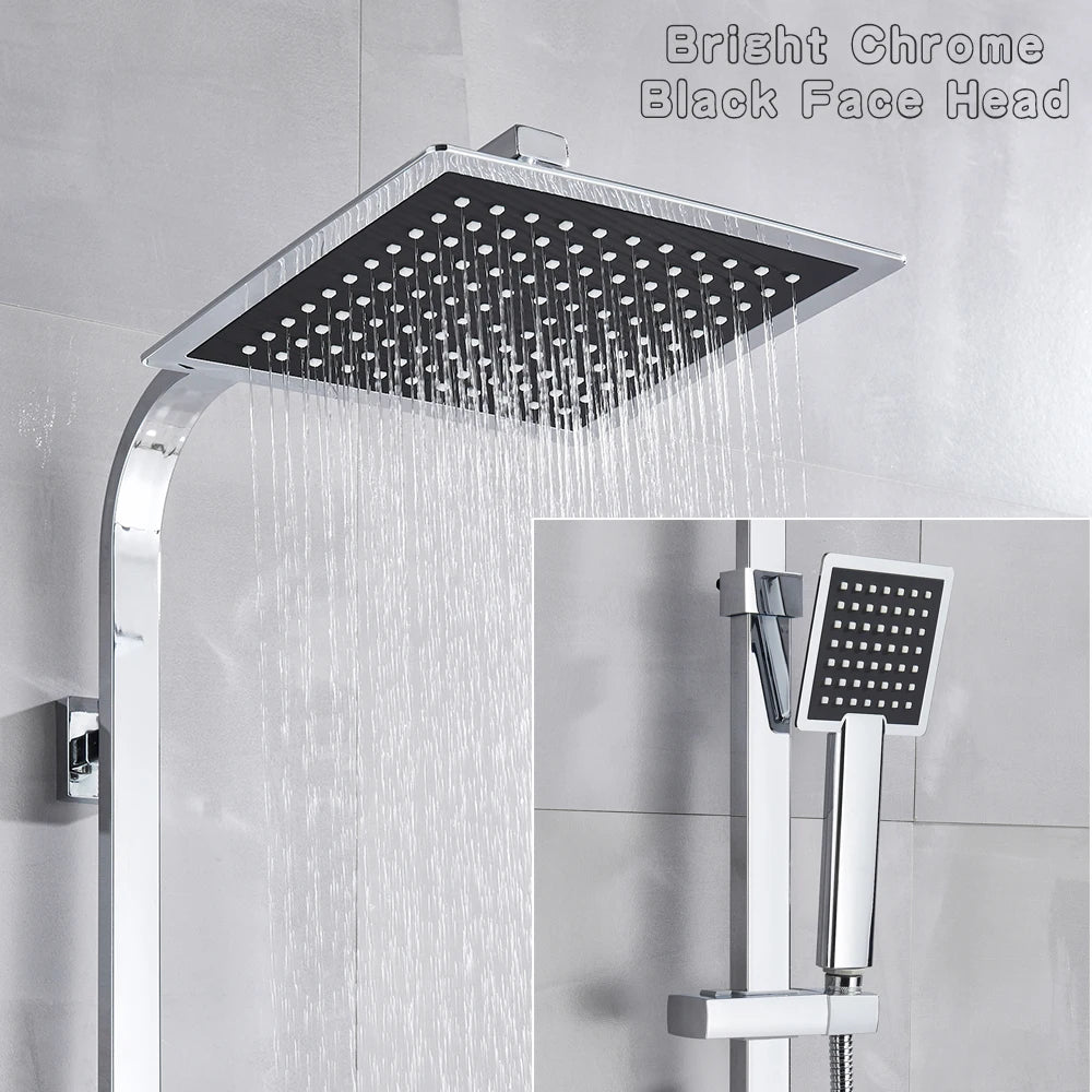 Chrome Shower Faucet Thermostatic Bathroom Shower Mixer Tap Rainfall 8" Shower Set Thermostat Bath Shower Tap Black Faucet