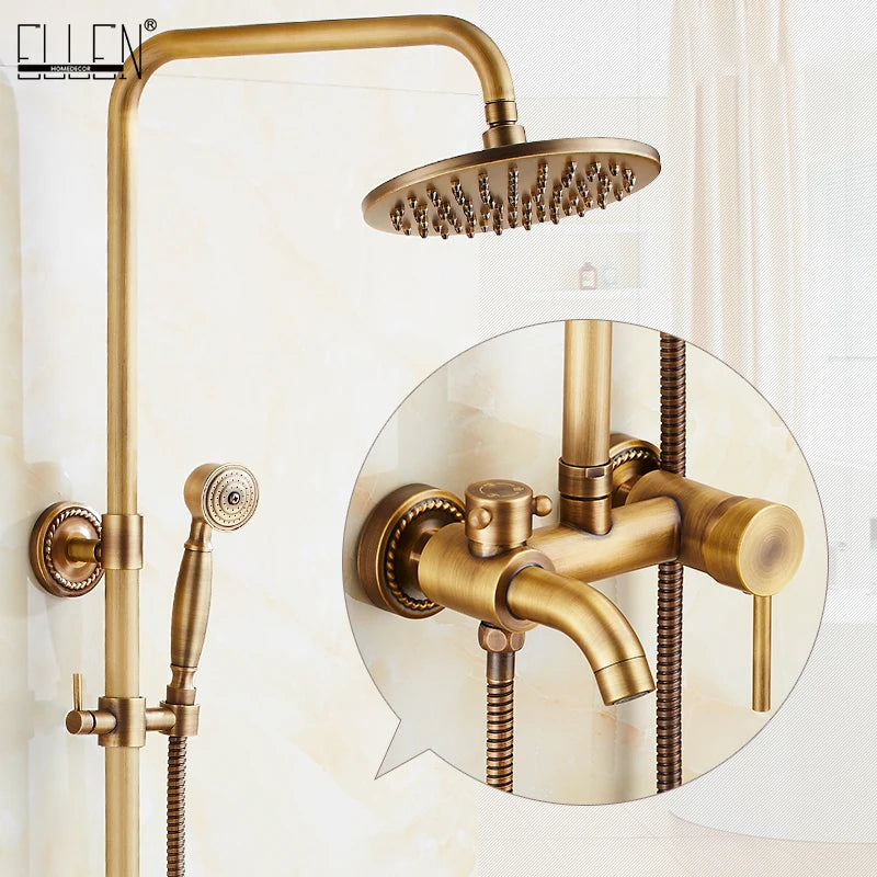 Wall Mounted Bathroom Rain Shower Set Antique Bronze Rainfall Shower with Hand Shower Brass Rain Shower Faucet Sets EL4003