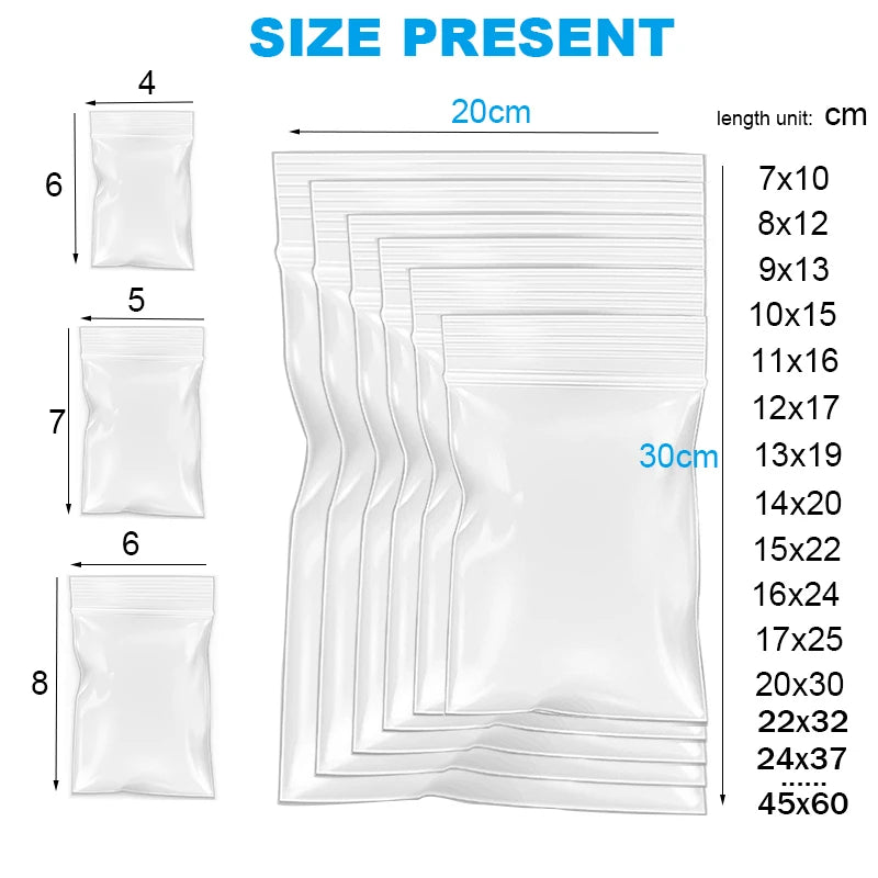 Transparent  Ziplock Zip Zipped Lock Food Package Storage bag Clear Thick Small Jewelry packing Plastic Reclosable Poly Zip bags