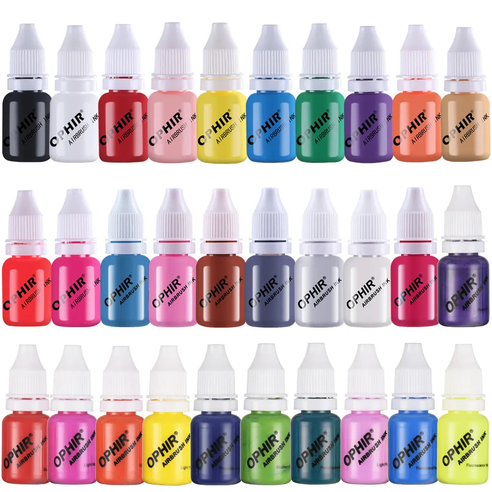 OPHIR Water Base Airbrush Nail Ink Acrylic Paint for Nail Art Polish 10ML/Bottle Airbrush Nail Paint 30 Colors for Choose TA098