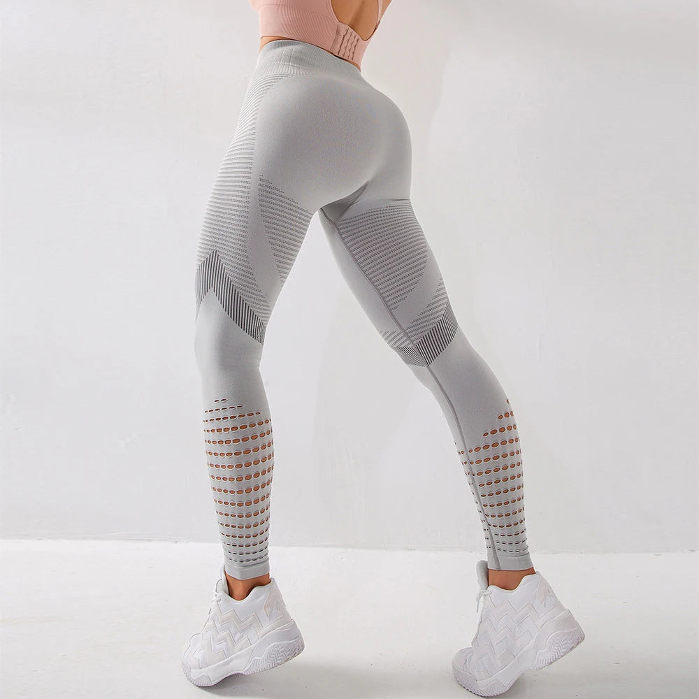 SVOKOR High Waist Fitness Leggings Women Sexy Seamless Leggings Hollow Printed Workout Pants Push Up Slim Elasticity