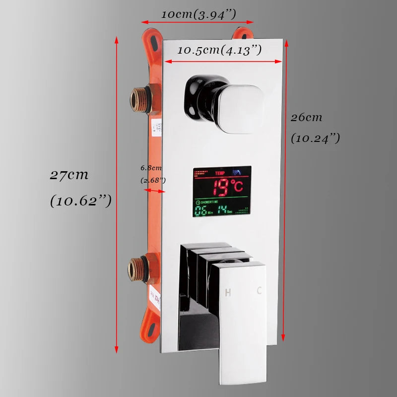 2/3 Ways Shower Set Chrome Replace Mixer Valve  water Shower Faucet Spool with Temperature Display Shower Time Show