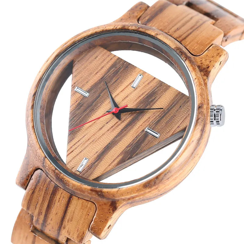 Novel Casual Trendy Gift Push Button Hidden Clasp Bamboo  Wrist Watch Quartz Nature Wood Women Hollow Handmade  Bangle Men