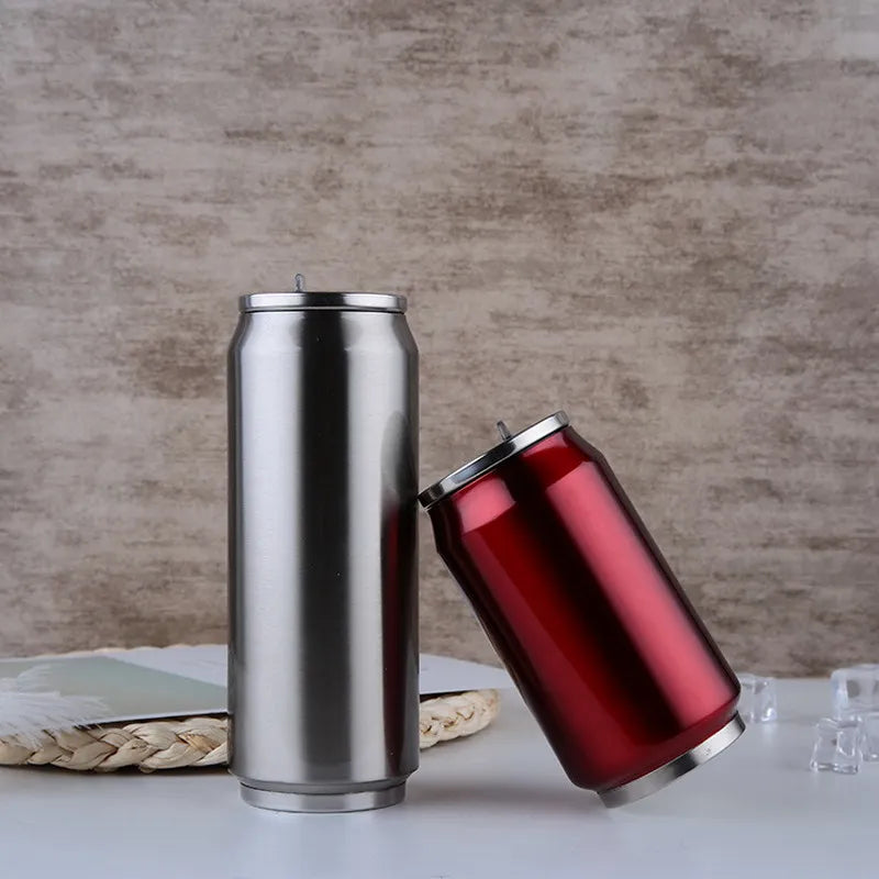 High Quality Beverage Can Hot Insulation With Straw Thermos Garrafa Termica Stainless Steel Water Bottle 300/500ml