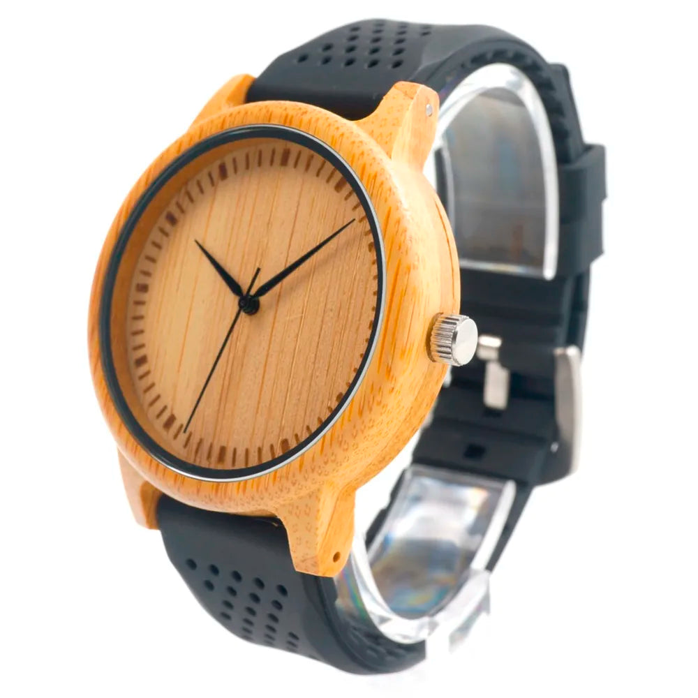 BOBO BIRD Fashion Men Watches Simple Style Bamboo Wooden Wristwatches Soft Silicone Strap Extra Band as Gift Hot selling