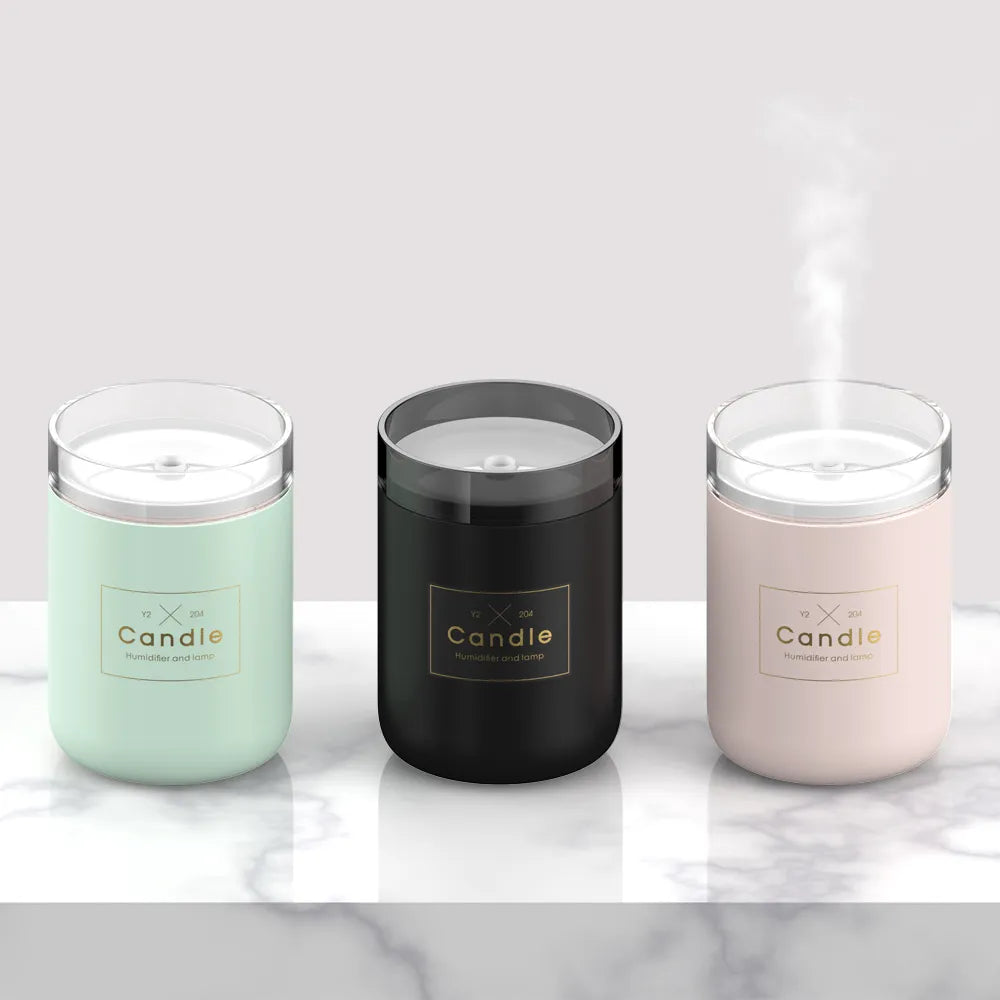 280ML Air Humidifier LED Candle Ultrasonic Cool Mist Essential Oil Diffuser USB Aroma Lamp Car Purifier Fogger Mist Maker