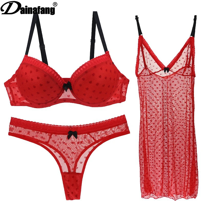 DAINAFANG Brand Lingerie 36/80 38/85 40/90 42/95 BC Cup Bra and Brief  Sexy Clothes Nightgown Underwear Sets Panties For Womens