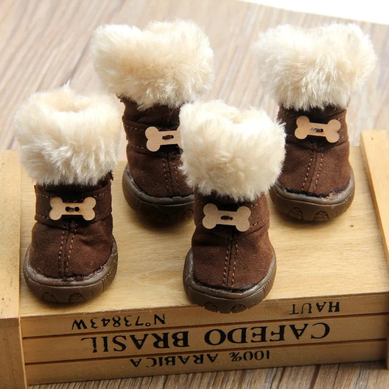 Winter Warm Dog Shoes for Small Dog Shoes Thick Plush Anti-slip Dog Snow Boots for Teddy Chihuahua