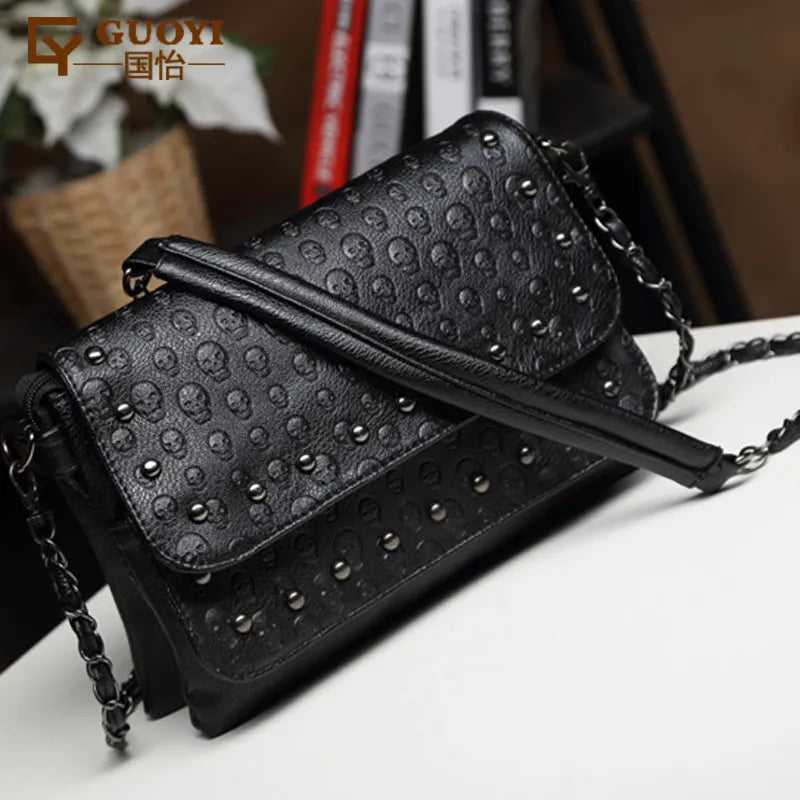 JIEROTYX England Style Skull Women Crossbody Bag Leather Small Skull Shoulder Bag Chain Luxury Clutch Women Bags Designer Drop