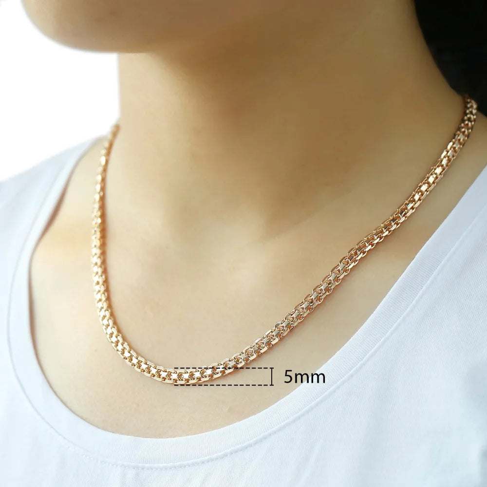 5mm Necklaces for Women Girls 585 Rose Gold Color Bismark Link Chain Women's Necklace Fashion Jewelry Gifts 45cm 50cm GN452