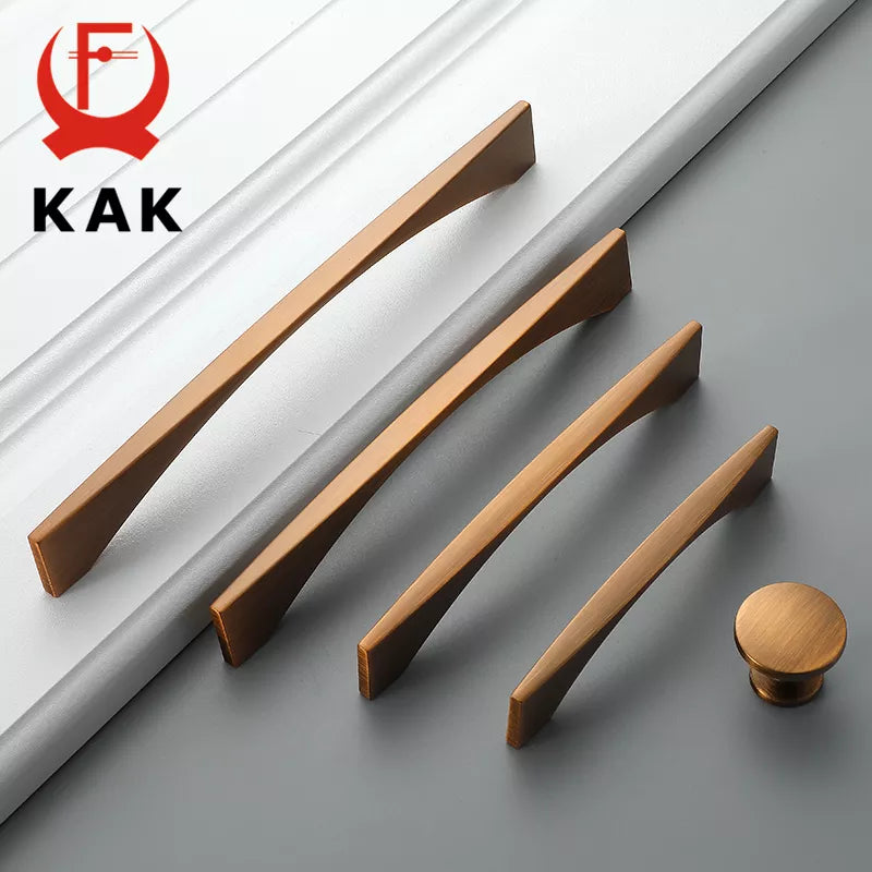 KAK Yellow Bronze Furniture Handle Vintage European Style Bronze Kitchen Cabinet Handles Drawer Knobs Door Pulls Hardware