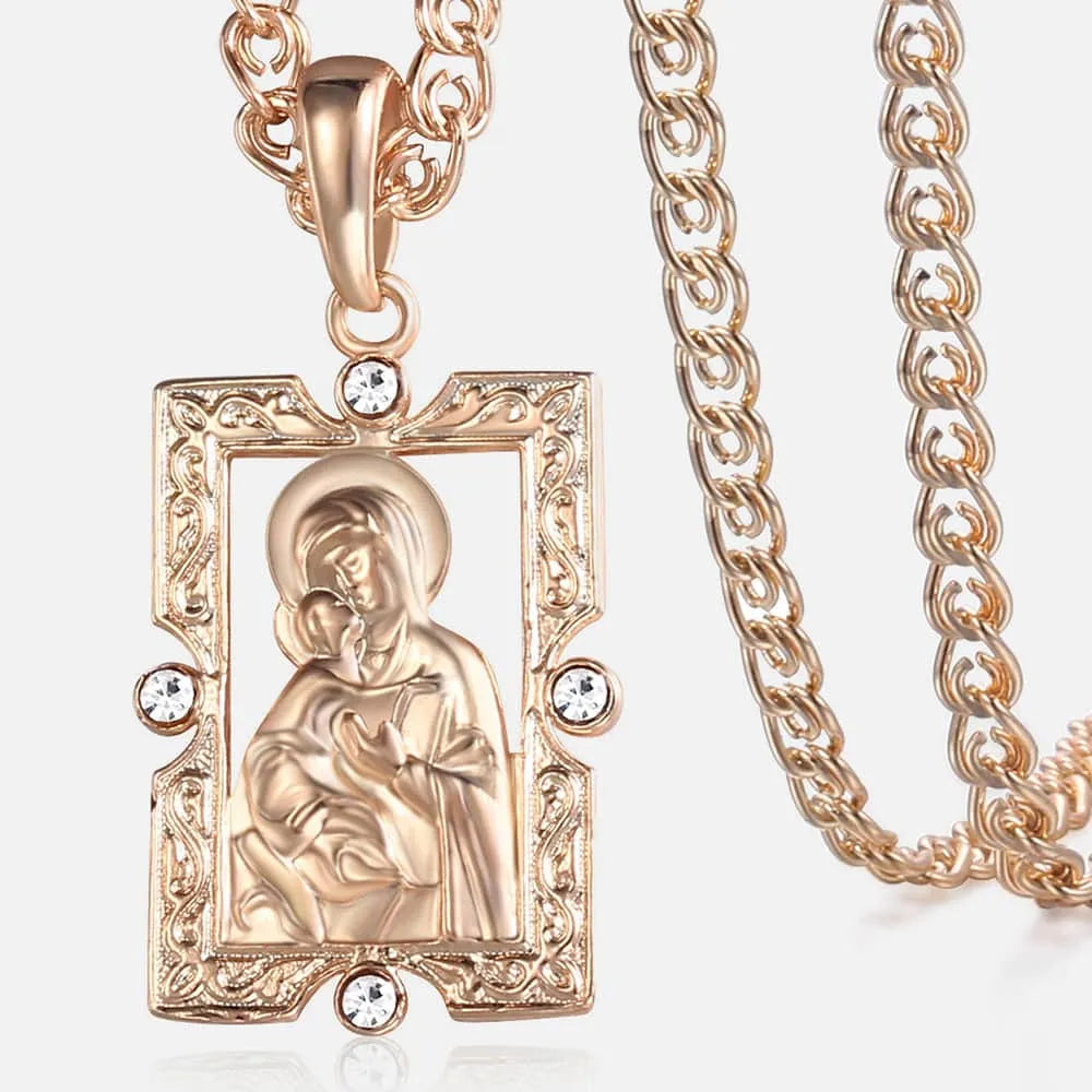 Blessed Virgin Mary Pendant Necklace For Women Men 585 Rose Gold Color Necklace Fashion Jewelry Wholesale Gifts 50.5cm GP192