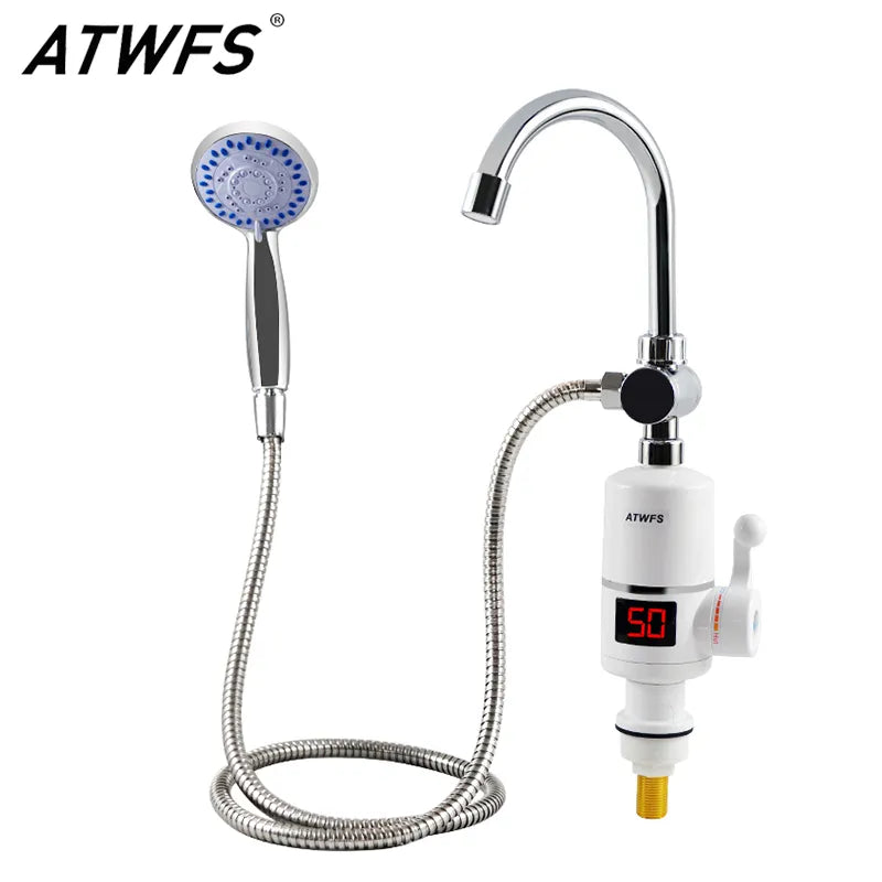 ATWFS Electric Fast Instant Water Heater Tap Bathroom Heaters Instant Hot Water Shower Faucet Heating With Temperature Display