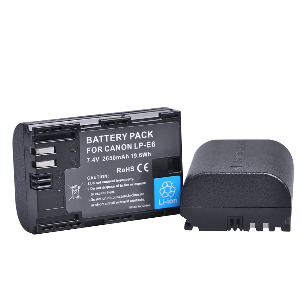 2650mAh LP E6 LPE6 LP-E6 E6N Battery + LED Dual Charger For Canon EOS 5DS R 5D Mark II 5D Mark III 6D 7D 70D 80D Camera