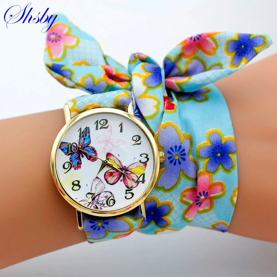 Shsby Brand Design Ladies Flower Cloth Wristwatch Fashion Women Dress Watch High Quality Fabric Watch Sweet Girls Bracelet Watch