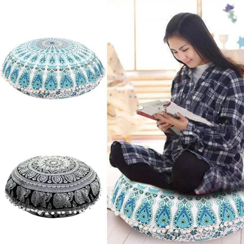 Round Mandala Cushion Cover Floor Pillow Case Cover Indian Bohemian Cushion Cover Poufs Decorative Boho Style Pillowcase