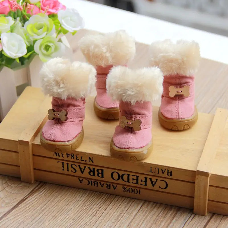 Winter Warm Dog Shoes for Small Dog Shoes Thick Plush Anti-slip Dog Snow Boots for Teddy Chihuahua