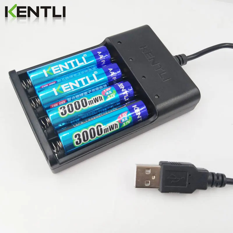 KENTLI  AA 1.5V 3000mWh lithium li-ion rechargeable battery +4 Channel polymer lithium li-ion battery batteries charger