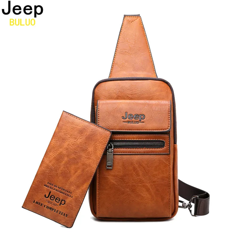 JEEP BULUO Brand Fashion Sling Bags High Quality Men Bags Split Leather Large Size Shoulder Crossbody Bag For Young Man