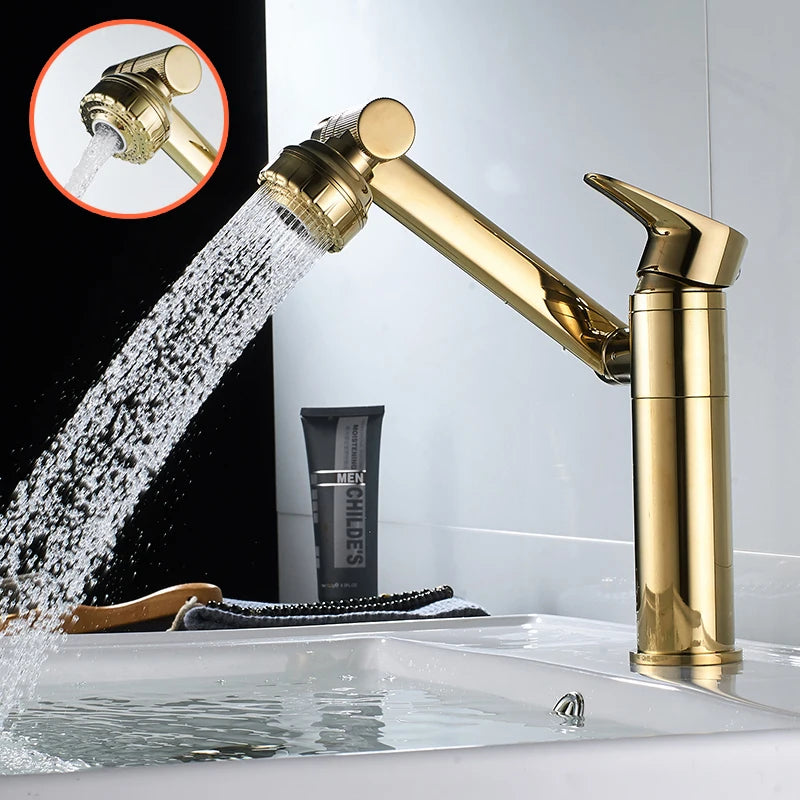 Basin Faucet 360 Degree Swivel Bath Water Tap Single Handle Gold Bathroom Faucet Hot and Cold Sink Water Crane Sink Tap Mixer