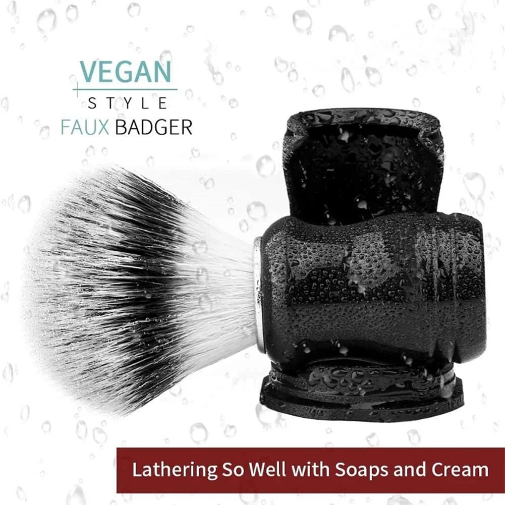 22mm Synthetic Badger Shaving Brush with Black Holder Stand 2IN1 Resin Handle Foam Brush Set for Men Close Wet Shave