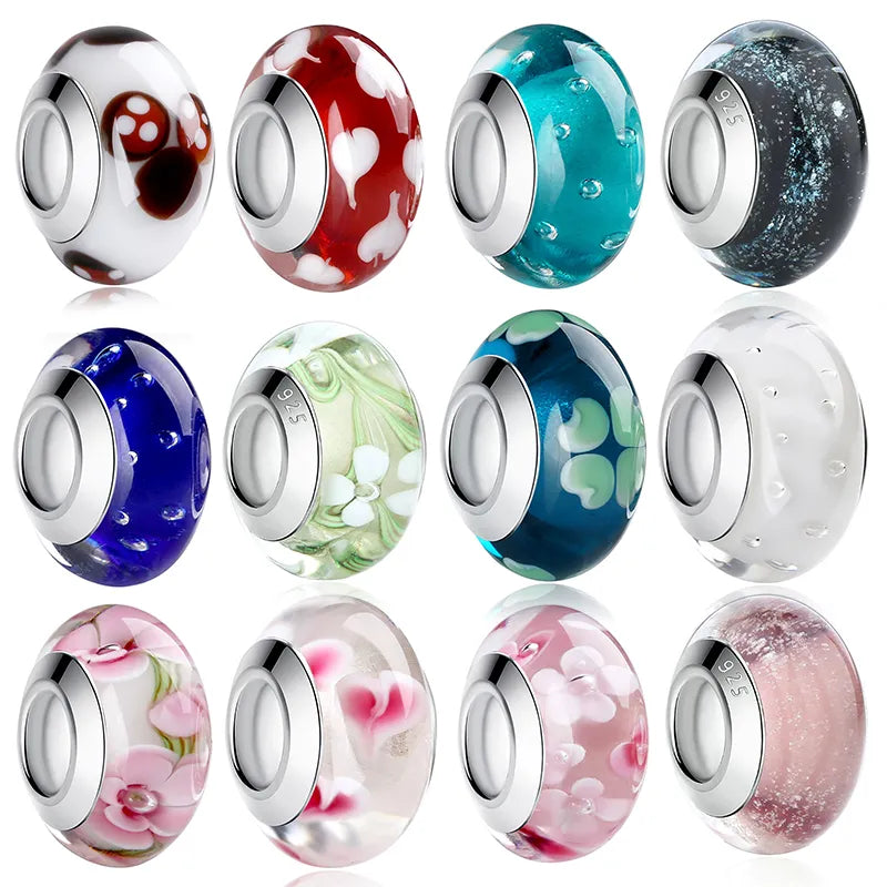 WOSTU High Quality White Murano Glass Beads Fit Original Bracelet Pendant Silver Plated Colorful Charm DIY Jewelry Making