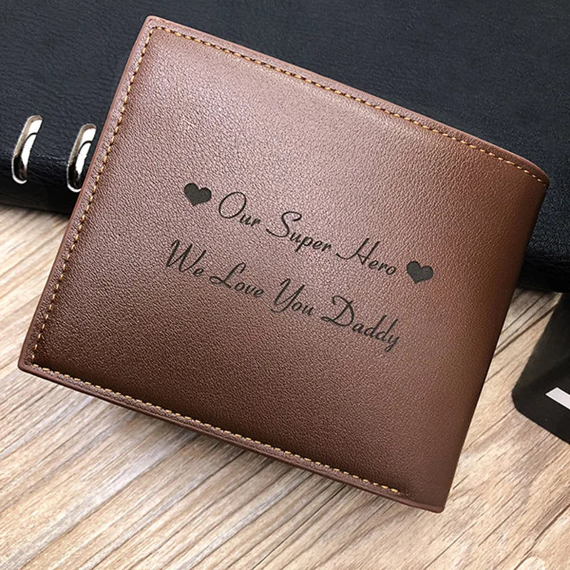 Engraved wallets for men Picture Wallet Trifold Short Ultra-thin Fashion Young Leather Wallet Money Clip Custom Photo Gift