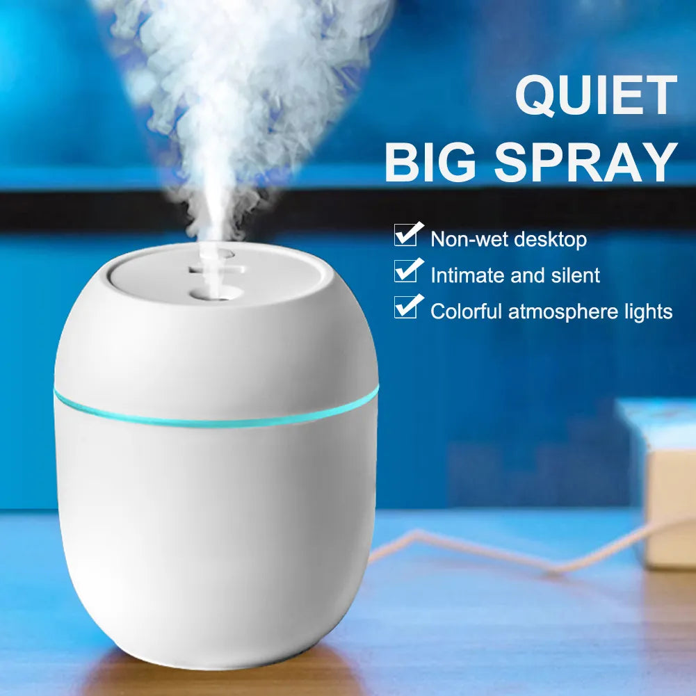 Portable USB Air Humidifier 250ML Essential Oil Diffuser 2 Modes Auto Off with LED Light for Home Car Mist Maker Face Steamer