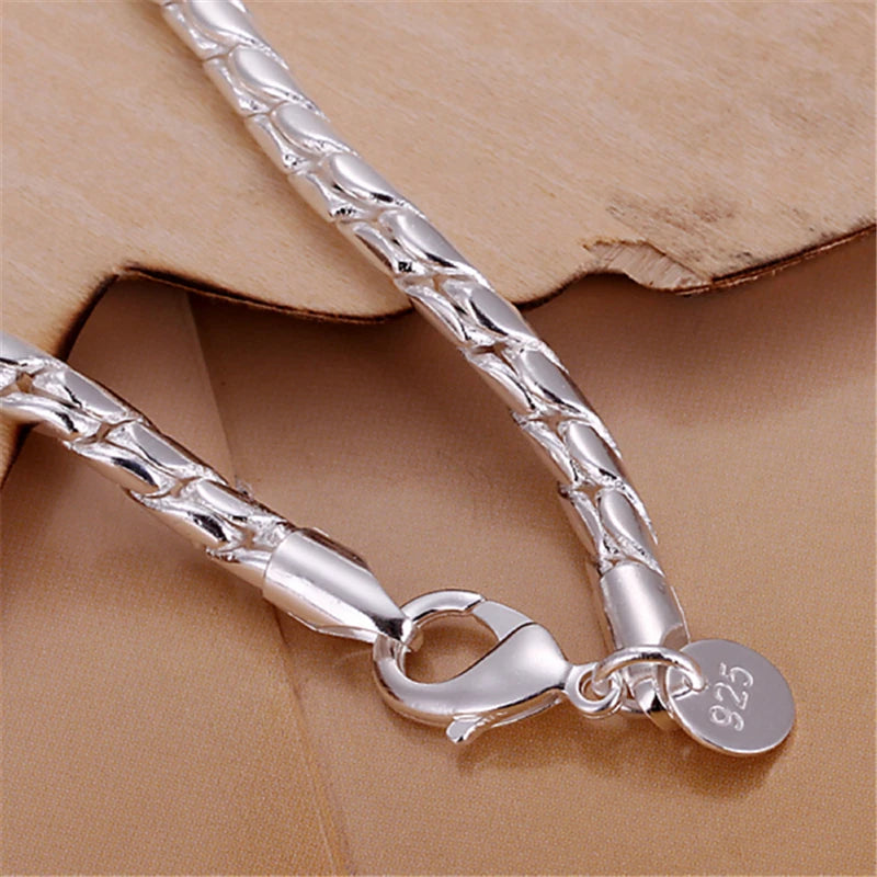 DOTEFFIL 925 Sterling Silver Bracelets 4mm Snake Chain Screw Fits European Silver Charms 20cm DIY Fashion Jewelry Women Gift