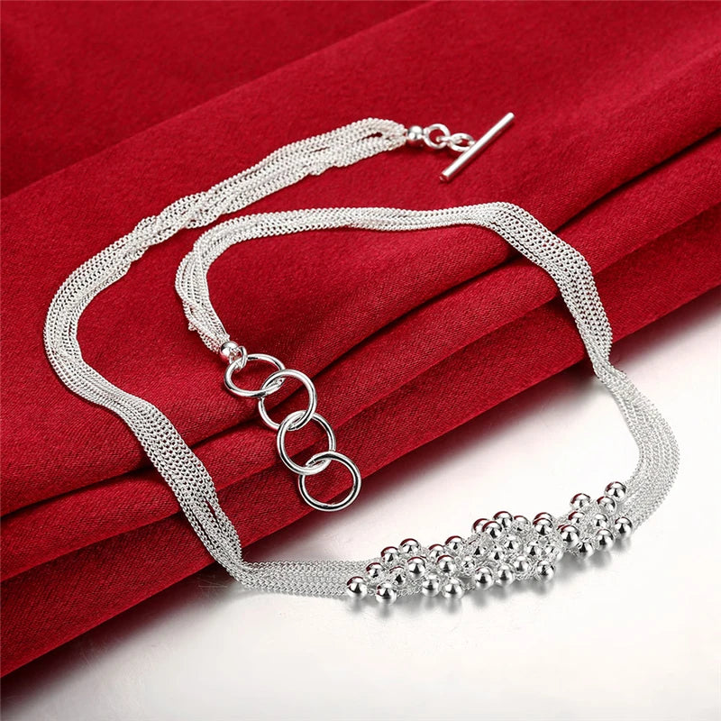 DOTEFFIL 925 Sterling Silver Small Smooth Bead Ball Grapes Necklace 18 Inches Chain Woman Wedding Engagement Fashion Jewelry