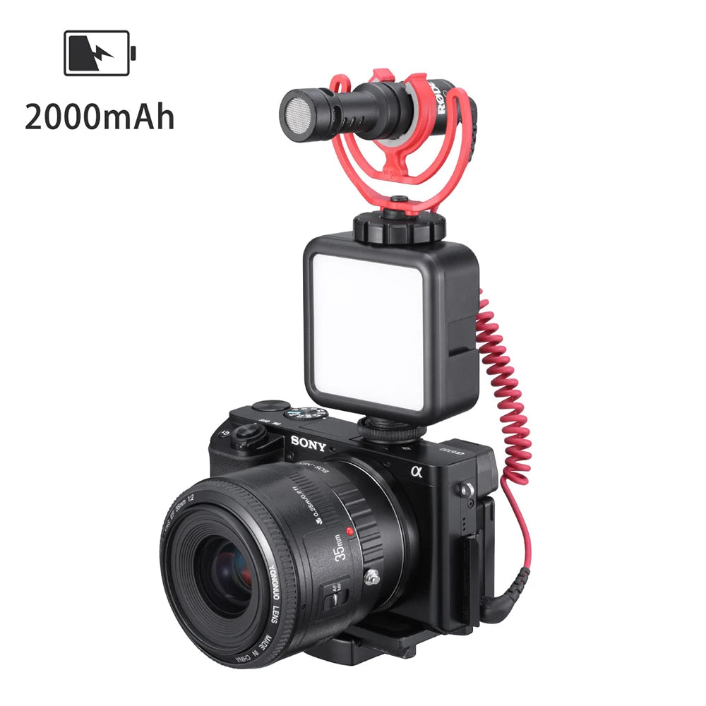 Ulanzi VL49 Mini LED Video Light Dimmable Vlog Light with 3 Cold Shoe Mount Mic Built-in 2000 mAh Battery Type C Charge Light