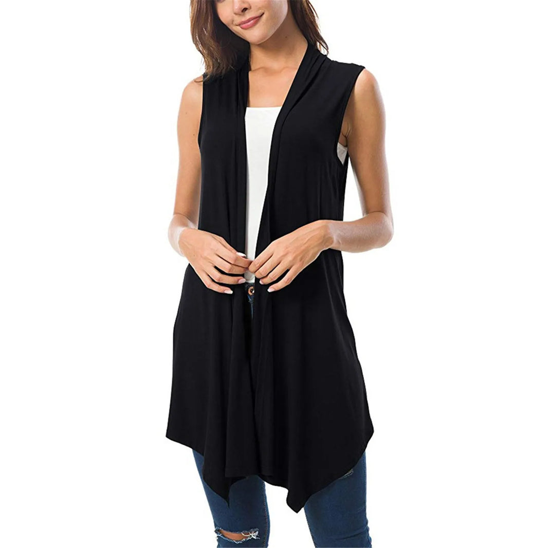 Women's Sleeveless Draped Open Front Cardigan Vest Asymmetric Hem Women Blouse Big Pocket Cardigan Casual Tops Female P5